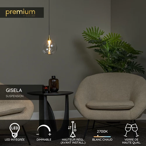 Lucide GISELA - Suspension - Ø 16 cm - LED Dim. - 1x5W 2700K - Transparent | Premium - USP